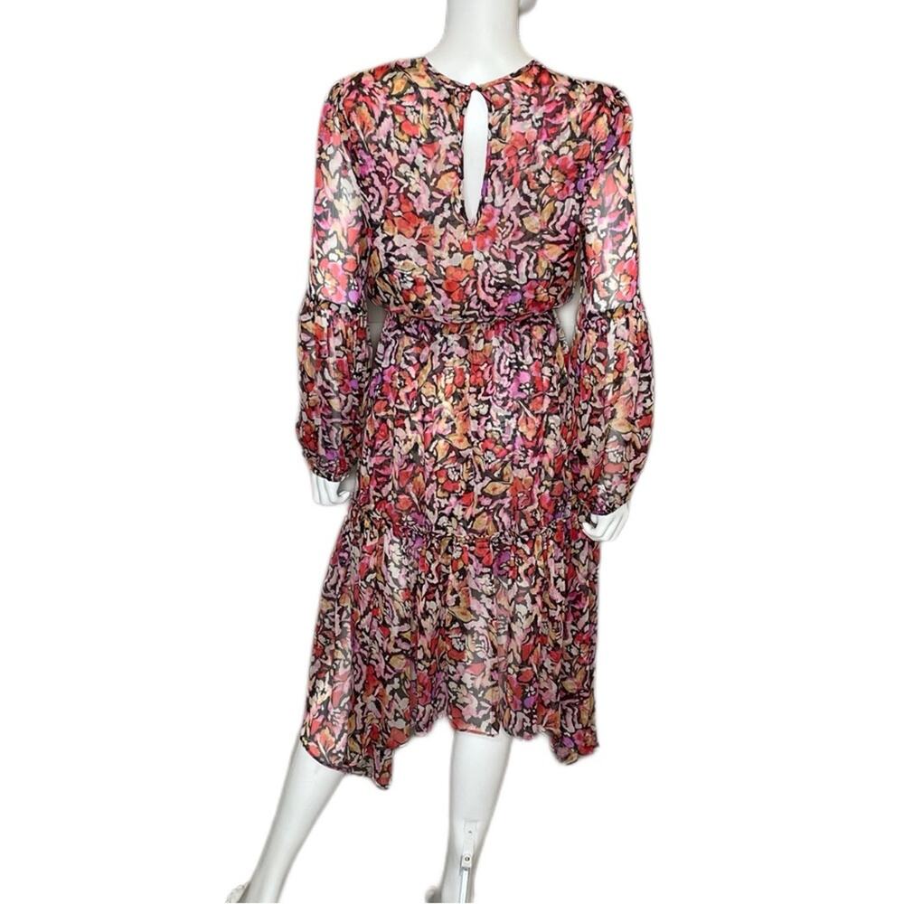 Misa Simone Floral Print Long Sleeve Chiffon Midi Dress In Multi Women’s Sz M - Picture 5 of 6